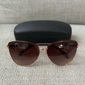 NYS Collection Cat Eye Sunglasses Gold Metal Frame Brown Lens Chic Stylish